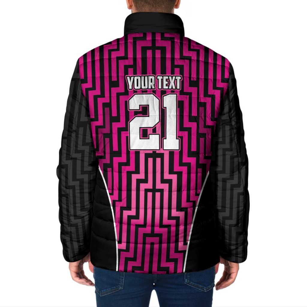 Custom Basketball New Zealand Padded Jacket Pink Maori Ta Moko Indigenous - Aussie Hoodie