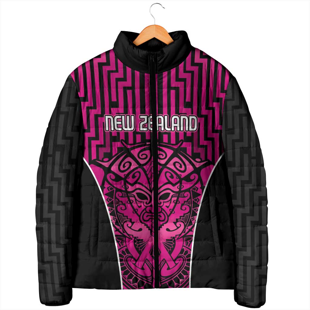 Custom Basketball New Zealand Padded Jacket Pink Maori Ta Moko Indigenous - Aussie Hoodie