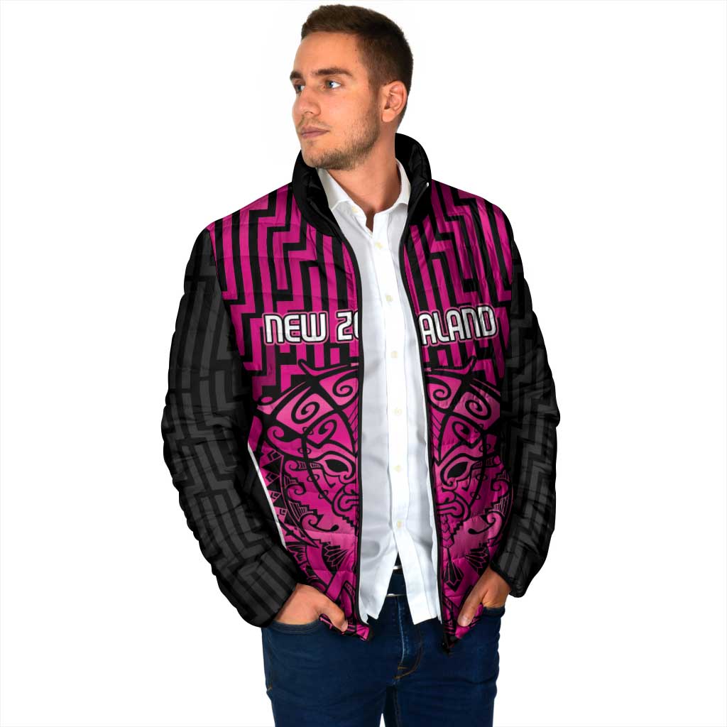 Custom Basketball New Zealand Padded Jacket Pink Maori Ta Moko Indigenous - Aussie Hoodie