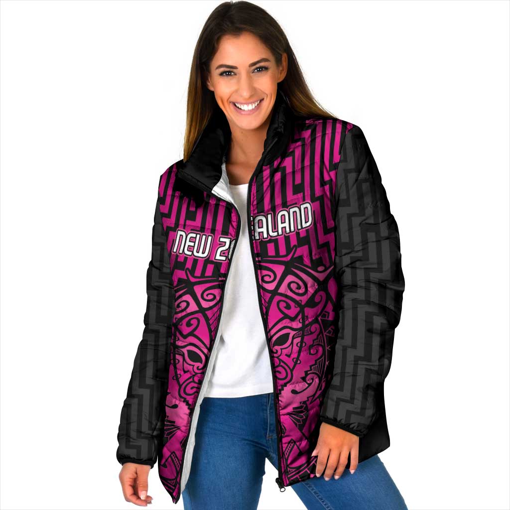 Custom Basketball New Zealand Padded Jacket Pink Maori Ta Moko Indigenous - Aussie Hoodie
