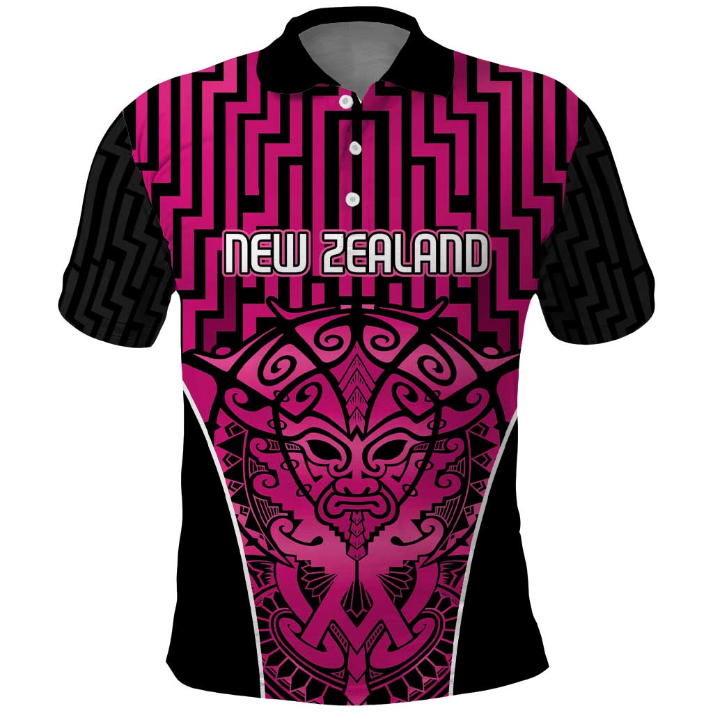 Custom Basketball New Zealand Polo Shirt Pink Maori Ta Moko Indigenous - Aussie Hoodie