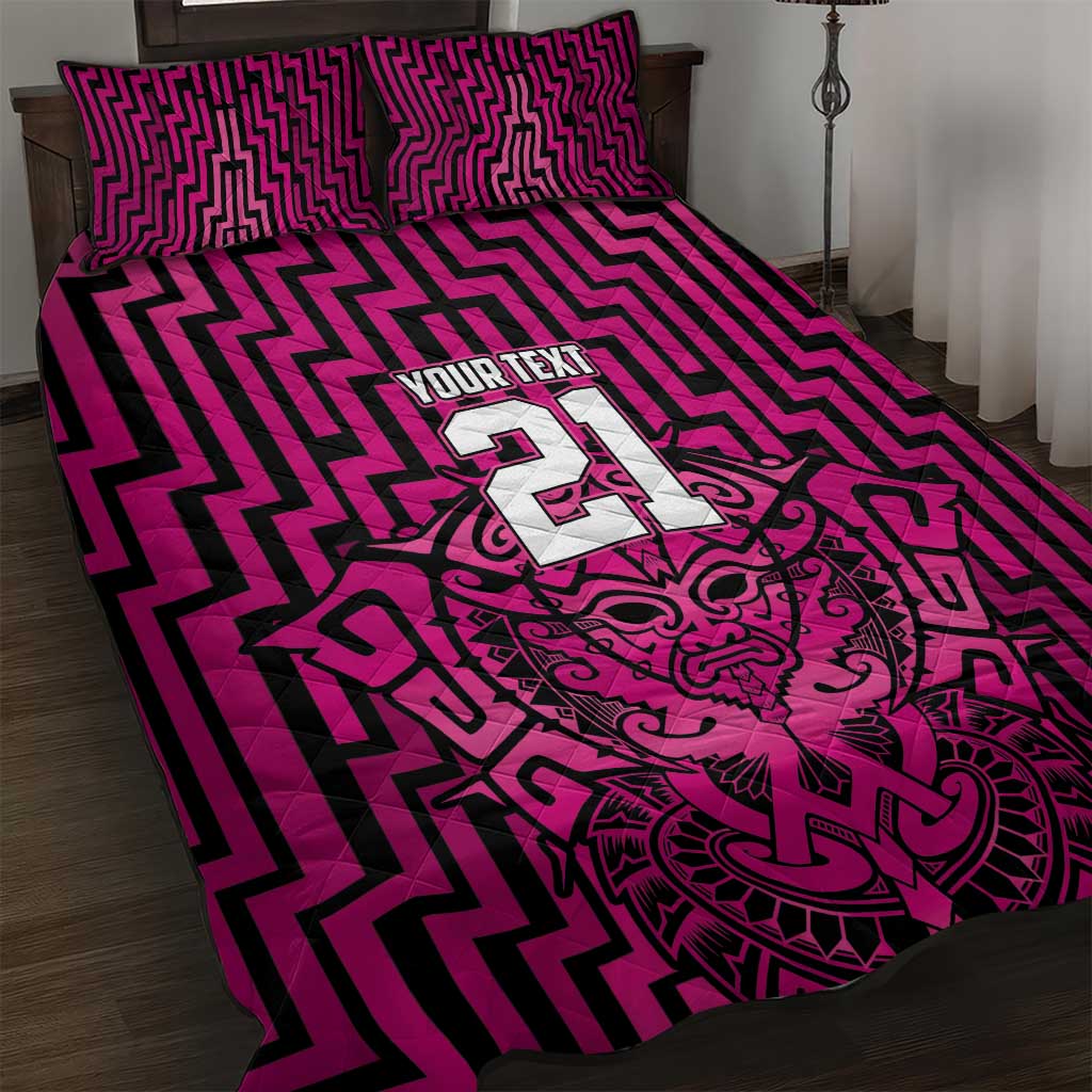 Custom Basketball New Zealand Quilt Bed Set Pink Maori Ta Moko Indigenous - Aussie Hoodie
