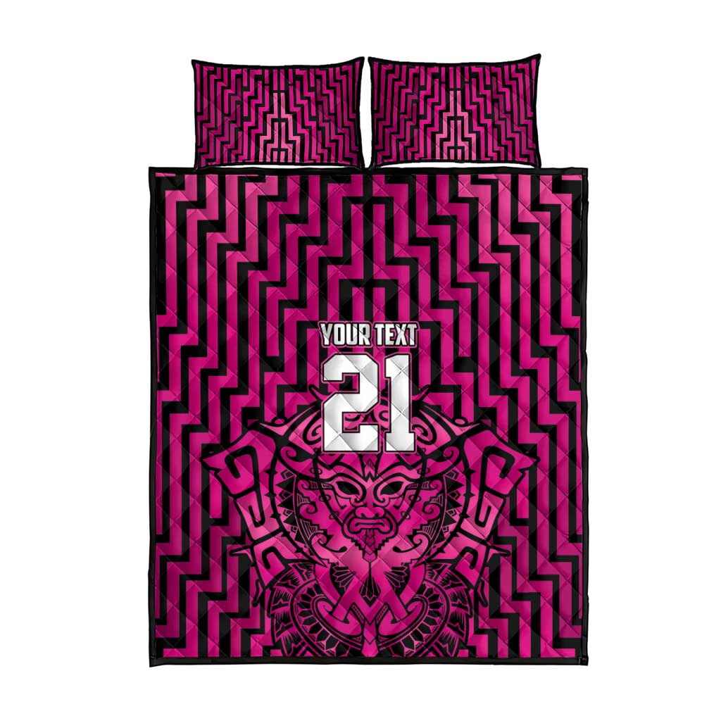 Custom Basketball New Zealand Quilt Bed Set Pink Maori Ta Moko Indigenous - Aussie Hoodie
