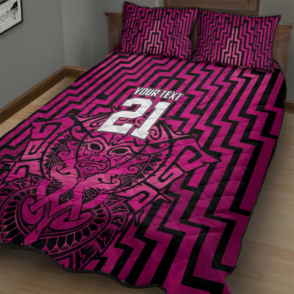 Custom Basketball New Zealand Quilt Bed Set Pink Maori Ta Moko Indigenous - Aussie Hoodie