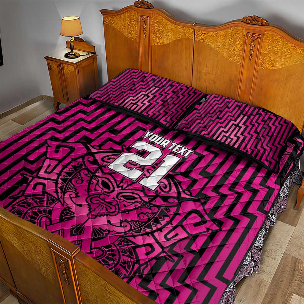 Custom Basketball New Zealand Quilt Bed Set Pink Maori Ta Moko Indigenous - Aussie Hoodie