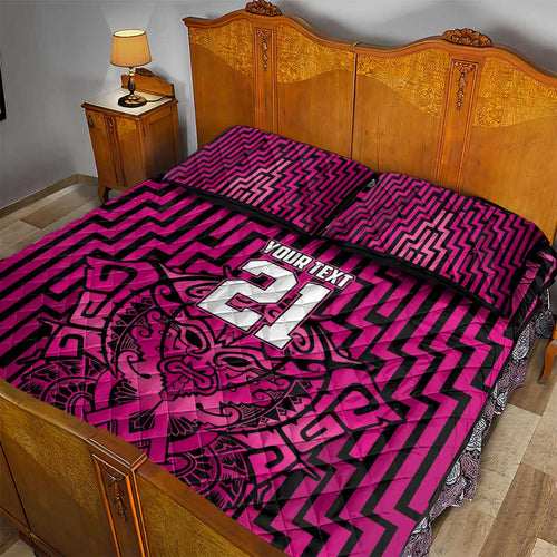 Custom Basketball New Zealand Quilt Bed Set Pink Maori Ta Moko Indigenous - Aussie Hoodie