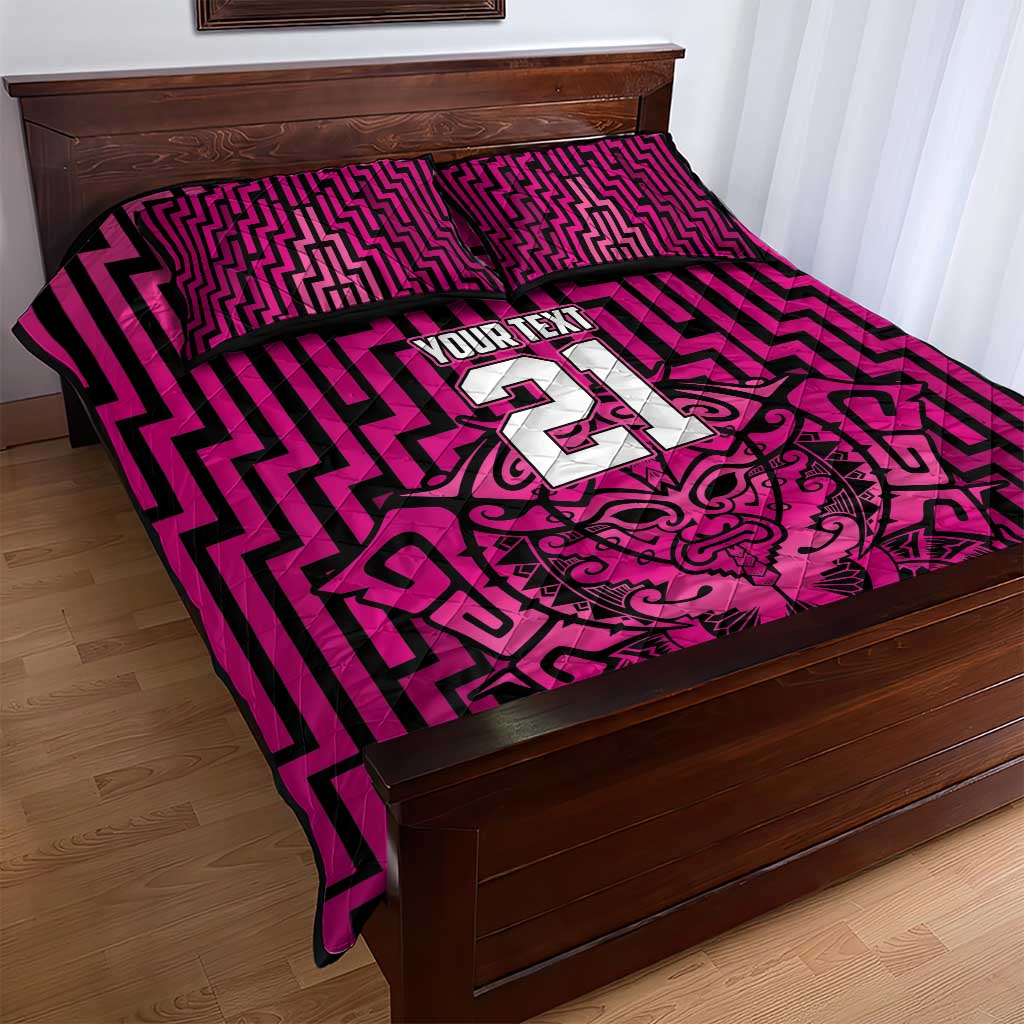 Custom Basketball New Zealand Quilt Bed Set Pink Maori Ta Moko Indigenous - Aussie Hoodie