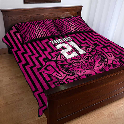 Custom Basketball New Zealand Quilt Bed Set Pink Maori Ta Moko Indigenous - Aussie Hoodie