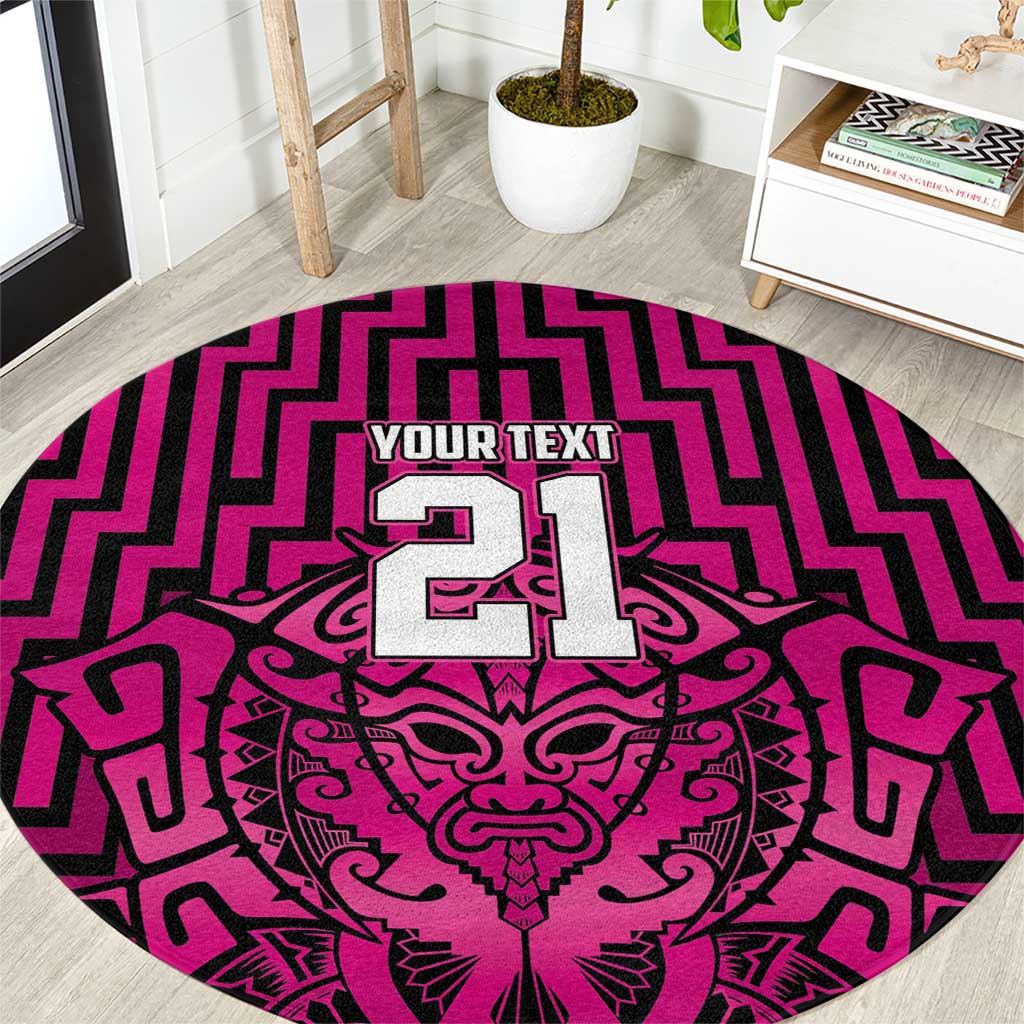 Custom Basketball New Zealand Round Carpet Pink Maori Ta Moko Indigenous - Aussie Hoodie