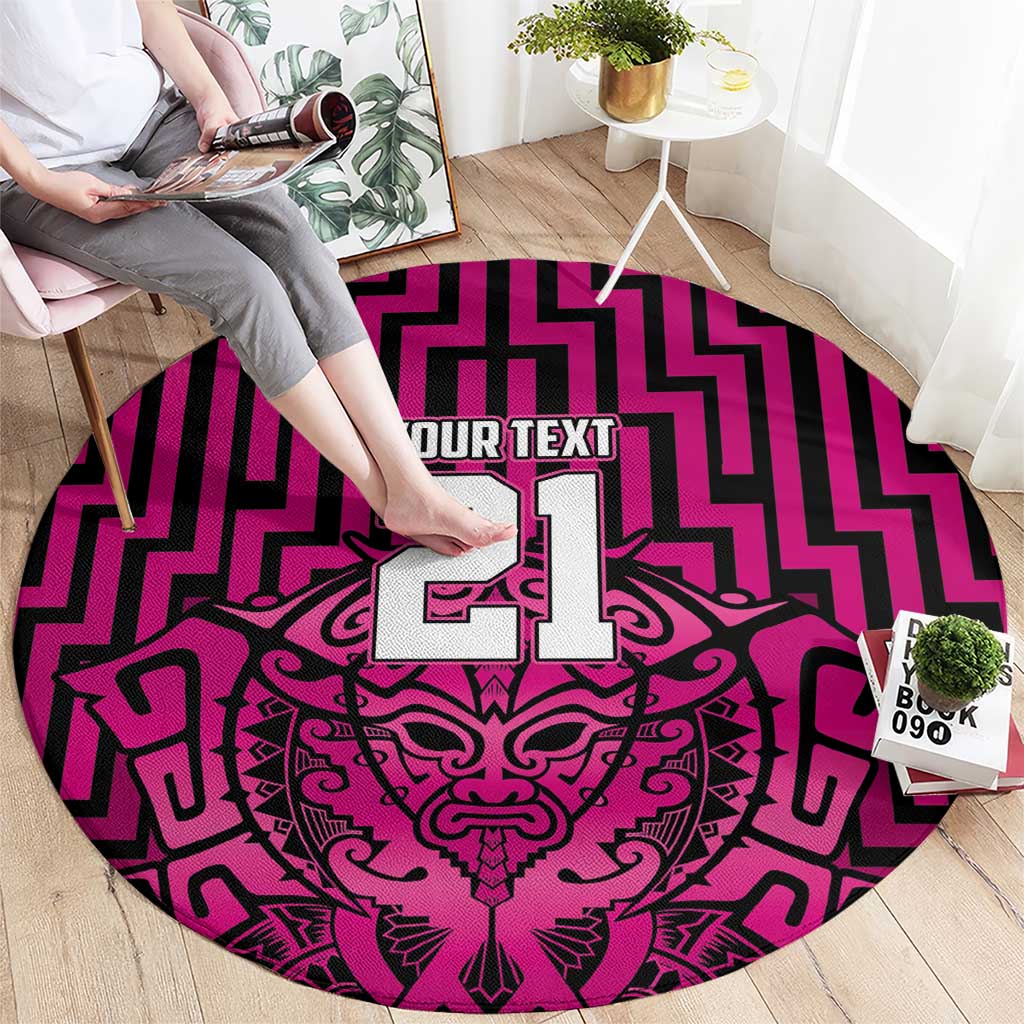 Custom Basketball New Zealand Round Carpet Pink Maori Ta Moko Indigenous - Aussie Hoodie