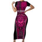 Custom Basketball New Zealand Short Sleeve Bodycon Dress Pink Maori Ta Moko Indigenous - Aussie Hoodie