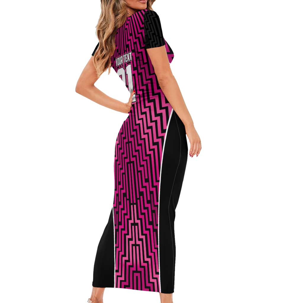Custom Basketball New Zealand Short Sleeve Bodycon Dress Pink Maori Ta Moko Indigenous - Aussie Hoodie