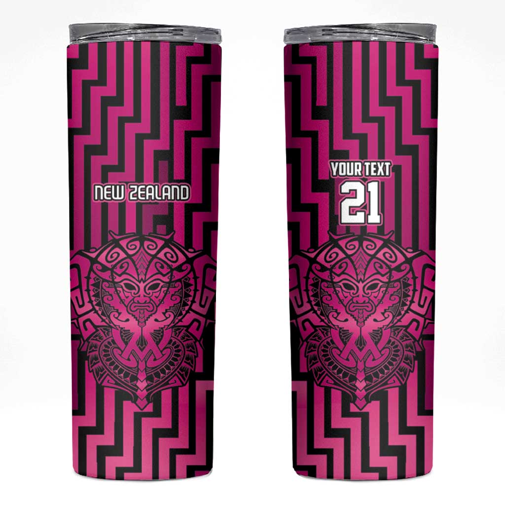 Custom Basketball New Zealand Skinny Tumbler Pink Maori Ta Moko Indigenous - Aussie Hoodie