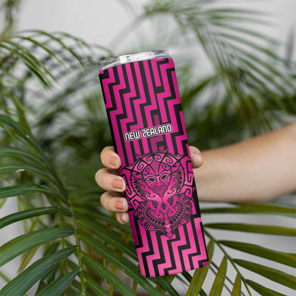 Custom Basketball New Zealand Skinny Tumbler Pink Maori Ta Moko Indigenous - Aussie Hoodie