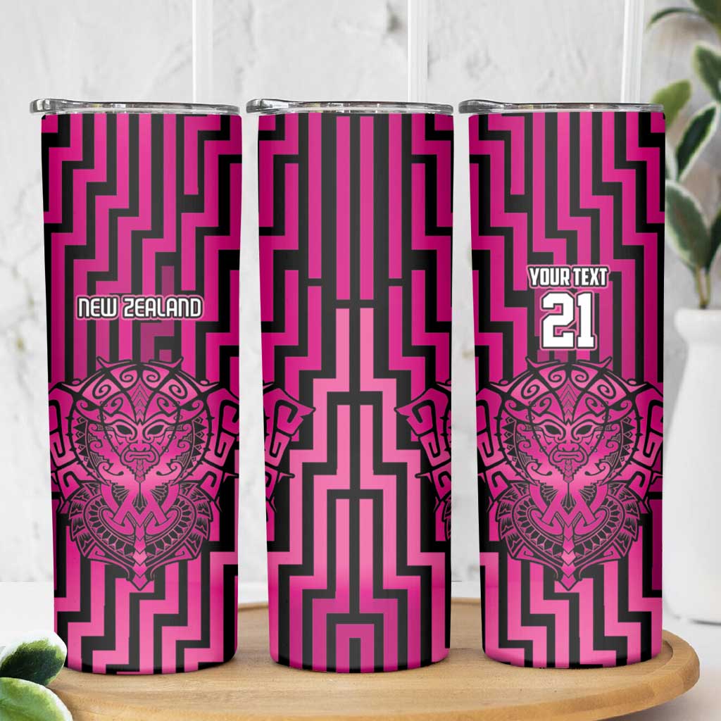 Custom Basketball New Zealand Skinny Tumbler Pink Maori Ta Moko Indigenous - Aussie Hoodie