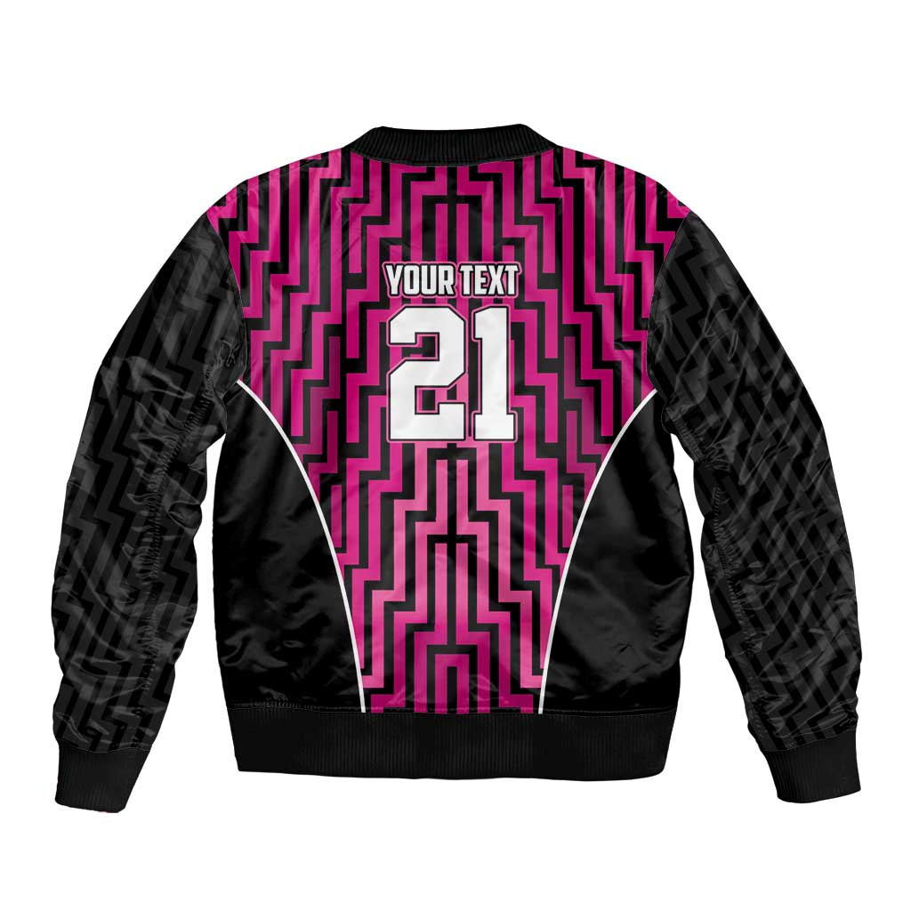 Custom Basketball New Zealand Sleeve Zip Bomber Jacket Pink Maori Ta Moko Indigenous - Aussie Hoodie