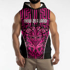Custom Basketball New Zealand Sleeveless Hoodie Pink Maori Ta Moko Indigenous - Aussie Hoodie