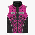 Custom Basketball New Zealand Sleeveless Puffer Jacket Pink Maori Ta Moko Indigenous - Aussie Hoodie