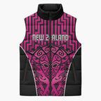 Custom Basketball New Zealand Sleeveless Puffer Jacket Pink Maori Ta Moko Indigenous - Aussie Hoodie