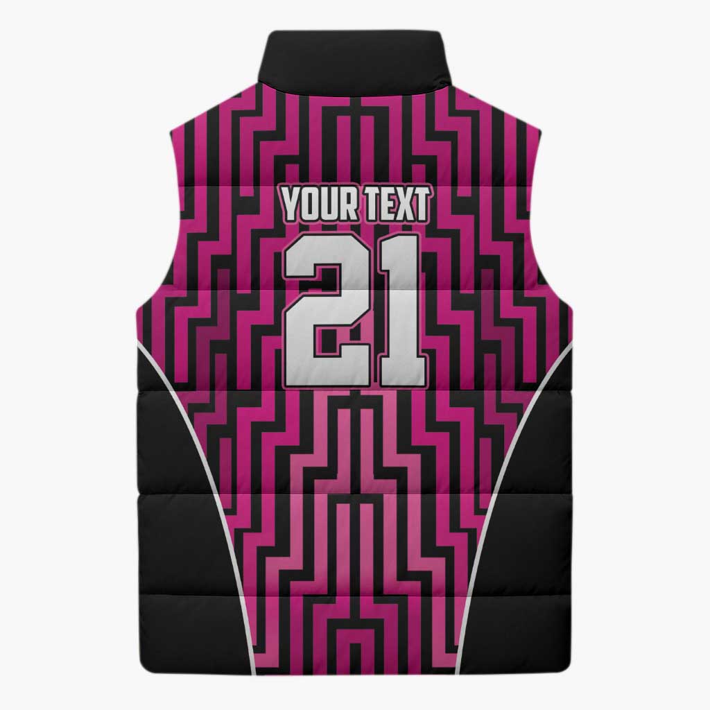 Custom Basketball New Zealand Sleeveless Puffer Jacket Pink Maori Ta Moko Indigenous - Aussie Hoodie