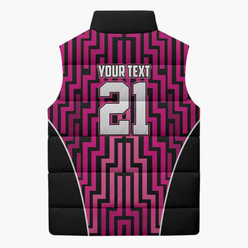 Custom Basketball New Zealand Sleeveless Puffer Jacket Pink Maori Ta Moko Indigenous - Aussie Hoodie