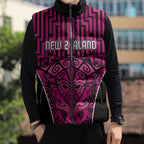 Custom Basketball New Zealand Sleeveless Puffer Jacket Pink Maori Ta Moko Indigenous - Aussie Hoodie