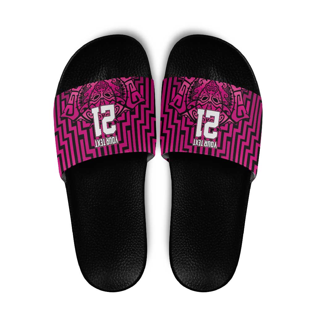 Custom Basketball New Zealand Slide Sandals Pink Maori Ta Moko Indigenous - Aussie Hoodie