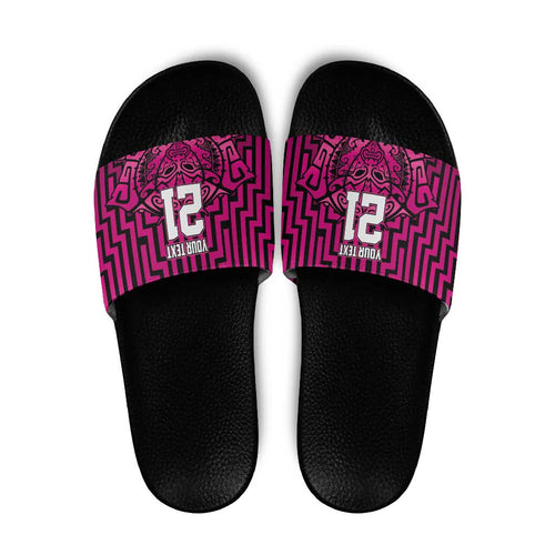Custom Basketball New Zealand Slide Sandals Pink Maori Ta Moko Indigenous - Aussie Hoodie