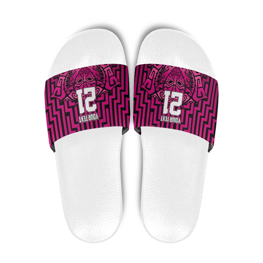 Custom Basketball New Zealand Slide Sandals Pink Maori Ta Moko Indigenous - Aussie Hoodie