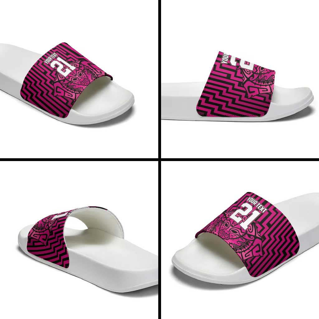 Custom Basketball New Zealand Slide Sandals Pink Maori Ta Moko Indigenous - Aussie Hoodie