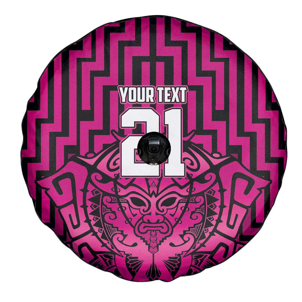 Custom Basketball New Zealand Spare Tire Cover Pink Maori Ta Moko Indigenous - Aussie Hoodie