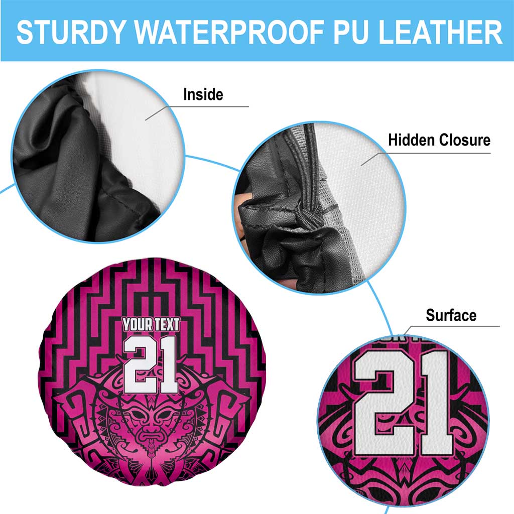 Custom Basketball New Zealand Spare Tire Cover Pink Maori Ta Moko Indigenous - Aussie Hoodie