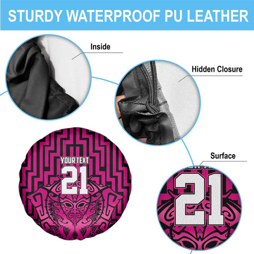 Custom Basketball New Zealand Spare Tire Cover Pink Maori Ta Moko Indigenous - Aussie Hoodie