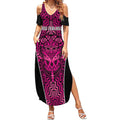 Custom Basketball New Zealand Summer Maxi Dress Pink Maori Ta Moko Indigenous - Aussie Hoodie