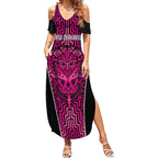 Custom Basketball New Zealand Summer Maxi Dress Pink Maori Ta Moko Indigenous - Aussie Hoodie