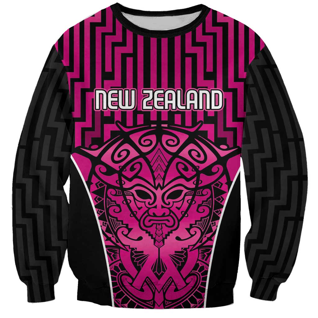 Custom Basketball New Zealand Sweatshirt Pink Maori Ta Moko Indigenous - Aussie Hoodie