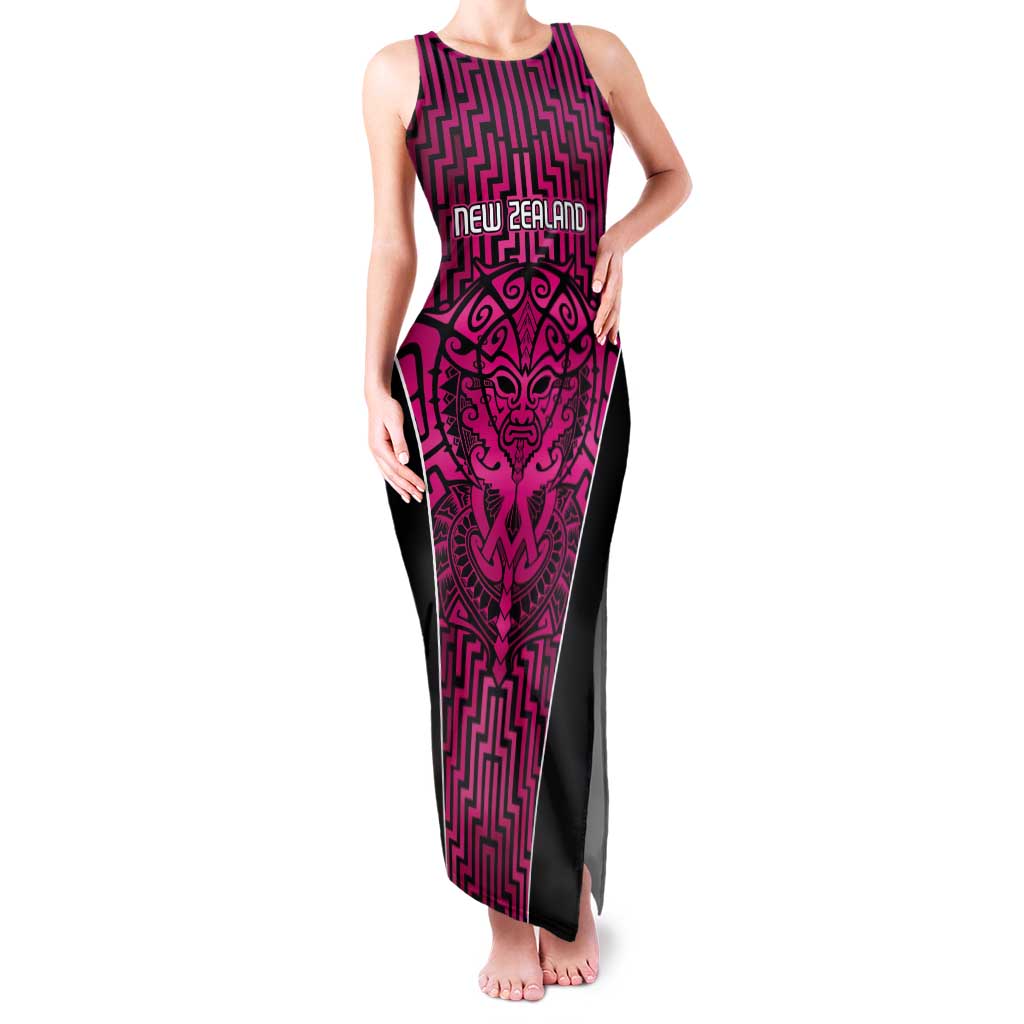 Custom Basketball New Zealand Tank Maxi Dress Pink Maori Ta Moko Indigenous - Aussie Hoodie