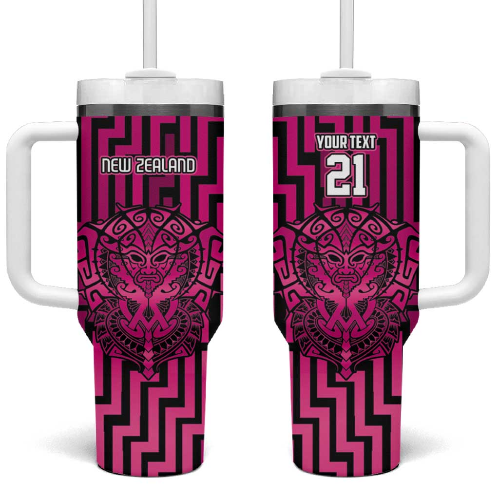 Custom Basketball New Zealand Tumbler With Handle Pink Maori Ta Moko Indigenous - Aussie Hoodie