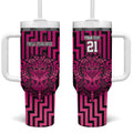 Custom Basketball New Zealand Tumbler With Handle Pink Maori Ta Moko Indigenous - Aussie Hoodie