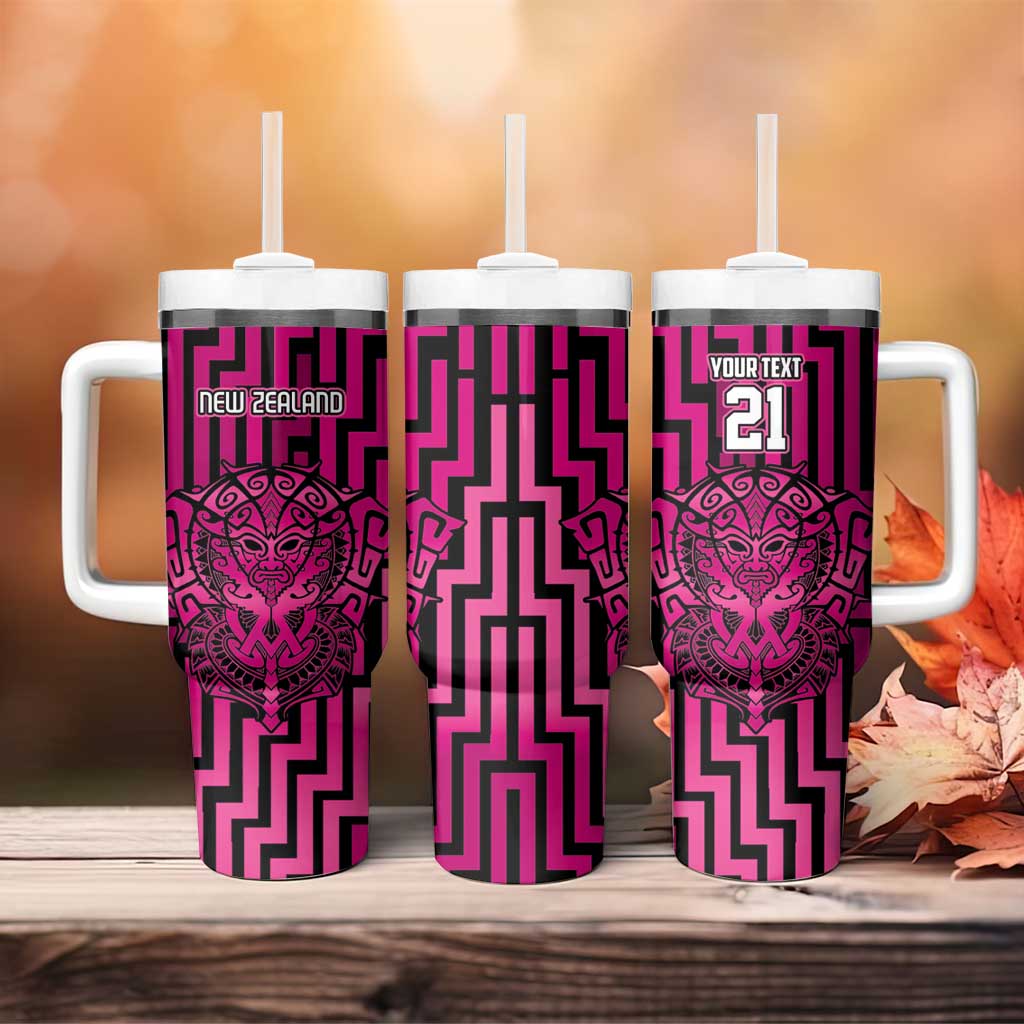 Custom Basketball New Zealand Tumbler With Handle Pink Maori Ta Moko Indigenous - Aussie Hoodie
