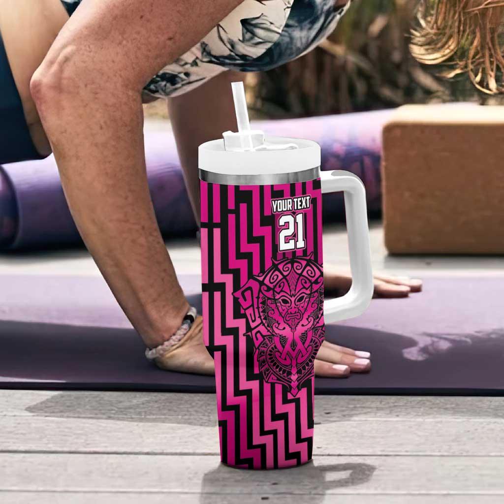 Custom Basketball New Zealand Tumbler With Handle Pink Maori Ta Moko Indigenous - Aussie Hoodie