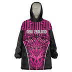 Custom Basketball New Zealand Wearable Blanket Hoodie Pink Maori Ta Moko Indigenous - Aussie Hoodie