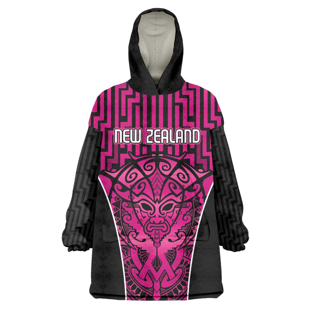 Custom Basketball New Zealand Wearable Blanket Hoodie Pink Maori Ta Moko Indigenous - Aussie Hoodie