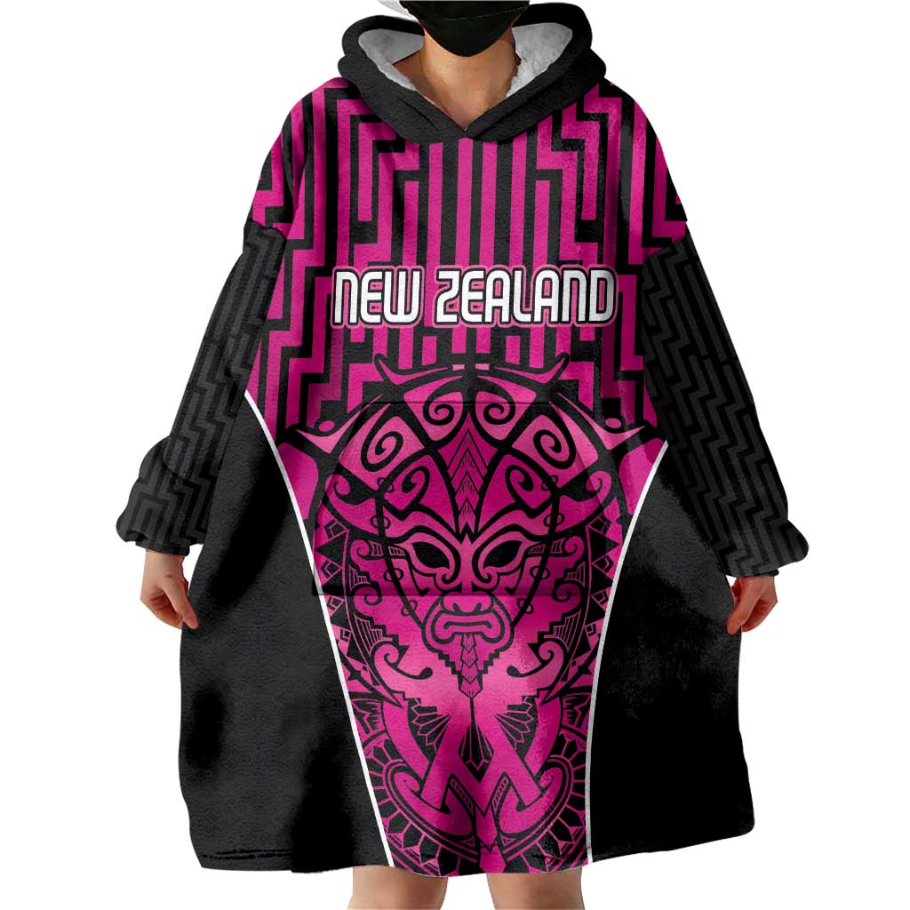 Custom Basketball New Zealand Wearable Blanket Hoodie Pink Maori Ta Moko Indigenous - Aussie Hoodie