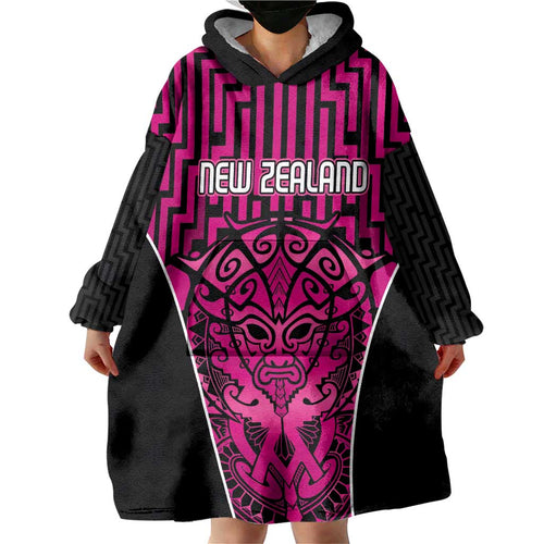Custom Basketball New Zealand Wearable Blanket Hoodie Pink Maori Ta Moko Indigenous - Aussie Hoodie