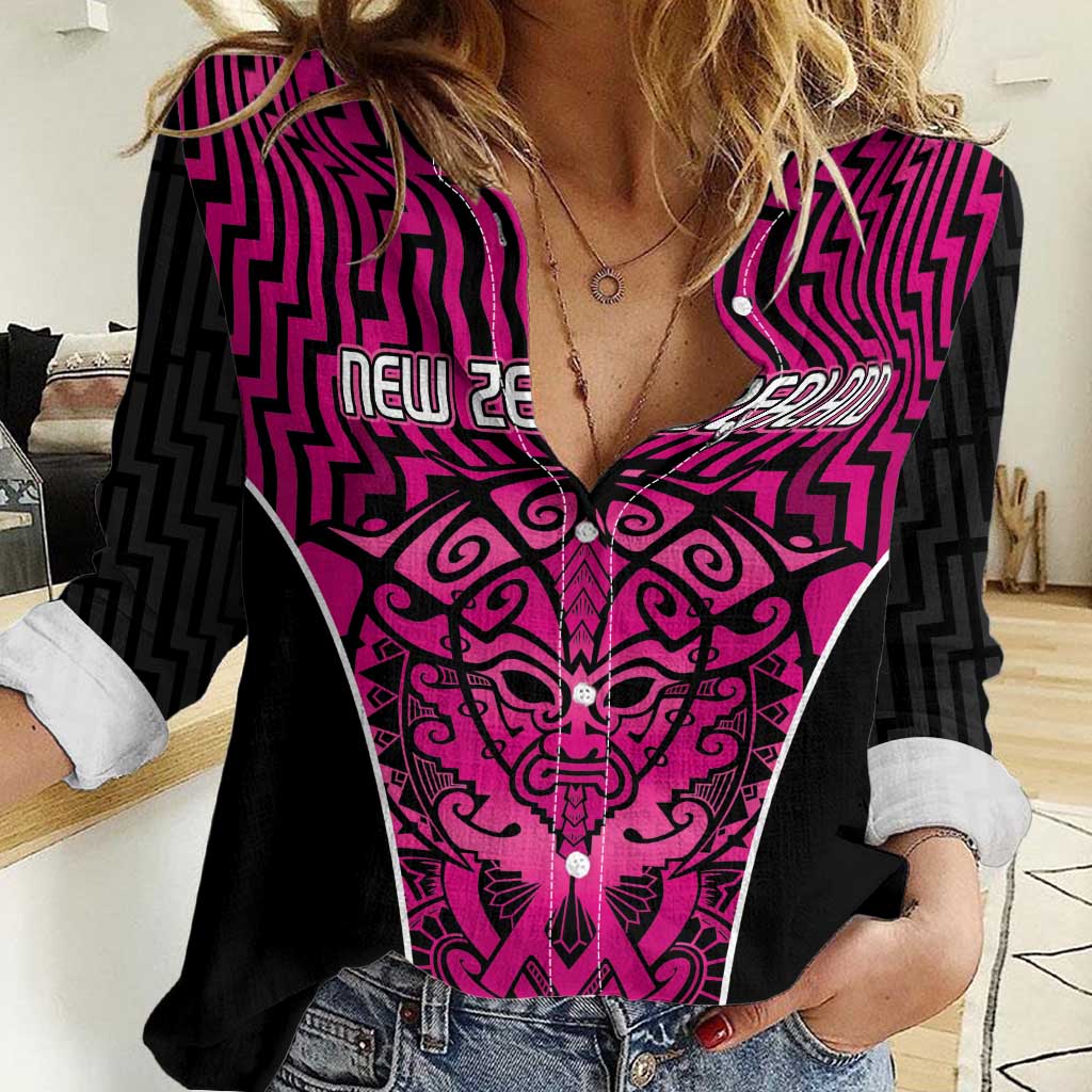 Custom Basketball New Zealand Women Casual Shirt Pink Maori Ta Moko Indigenous - Aussie Hoodie