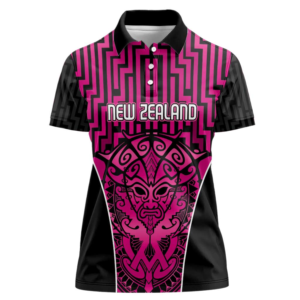 Custom Basketball New Zealand Women Polo Shirt Pink Maori Ta Moko Indigenous - Aussie Hoodie