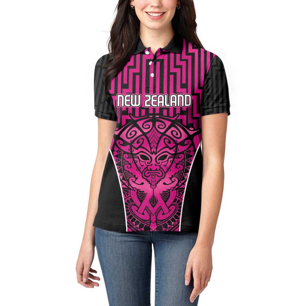 Custom Basketball New Zealand Women Polo Shirt Pink Maori Ta Moko Indigenous - Aussie Hoodie