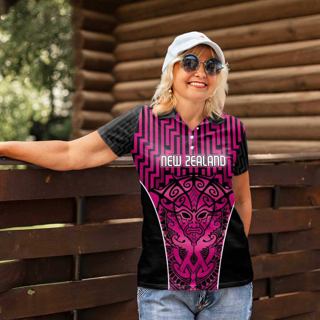 Custom Basketball New Zealand Women Polo Shirt Pink Maori Ta Moko Indigenous - Aussie Hoodie