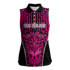 Custom Basketball New Zealand Women Sleeveless Polo Shirt Pink Maori Ta Moko Indigenous - Aussie Hoodie
